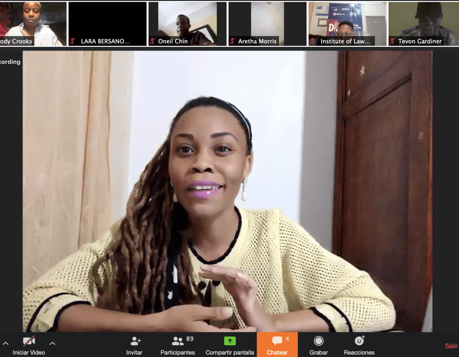 Godiva Golding giving an inspirational introduction to kick-start the virtual ideathon for youth in Jamaica